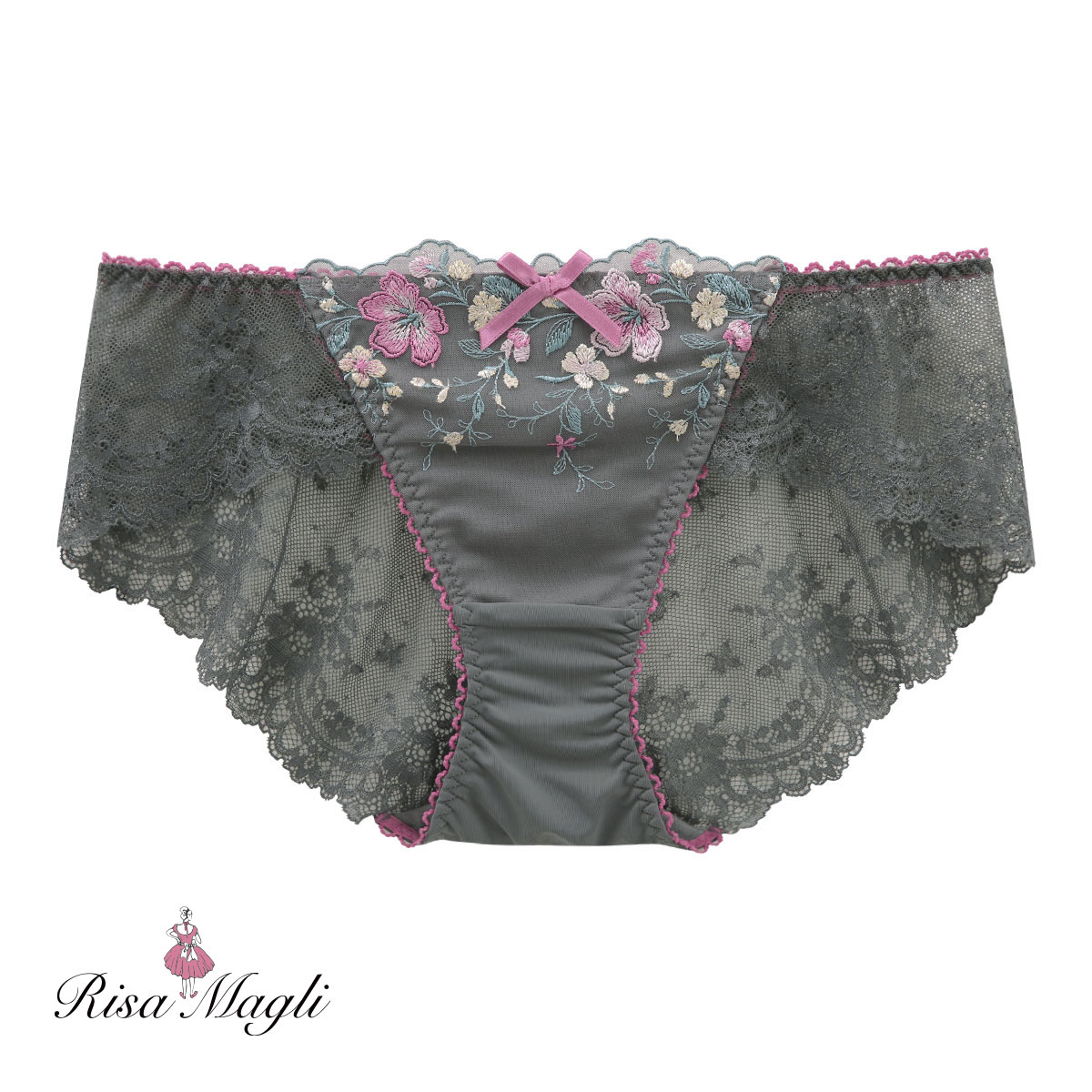 リサマリ Risa Magli シェンナ ショーツ スタンダード レースショーツ バックレース 単品(GY-グレー-M)