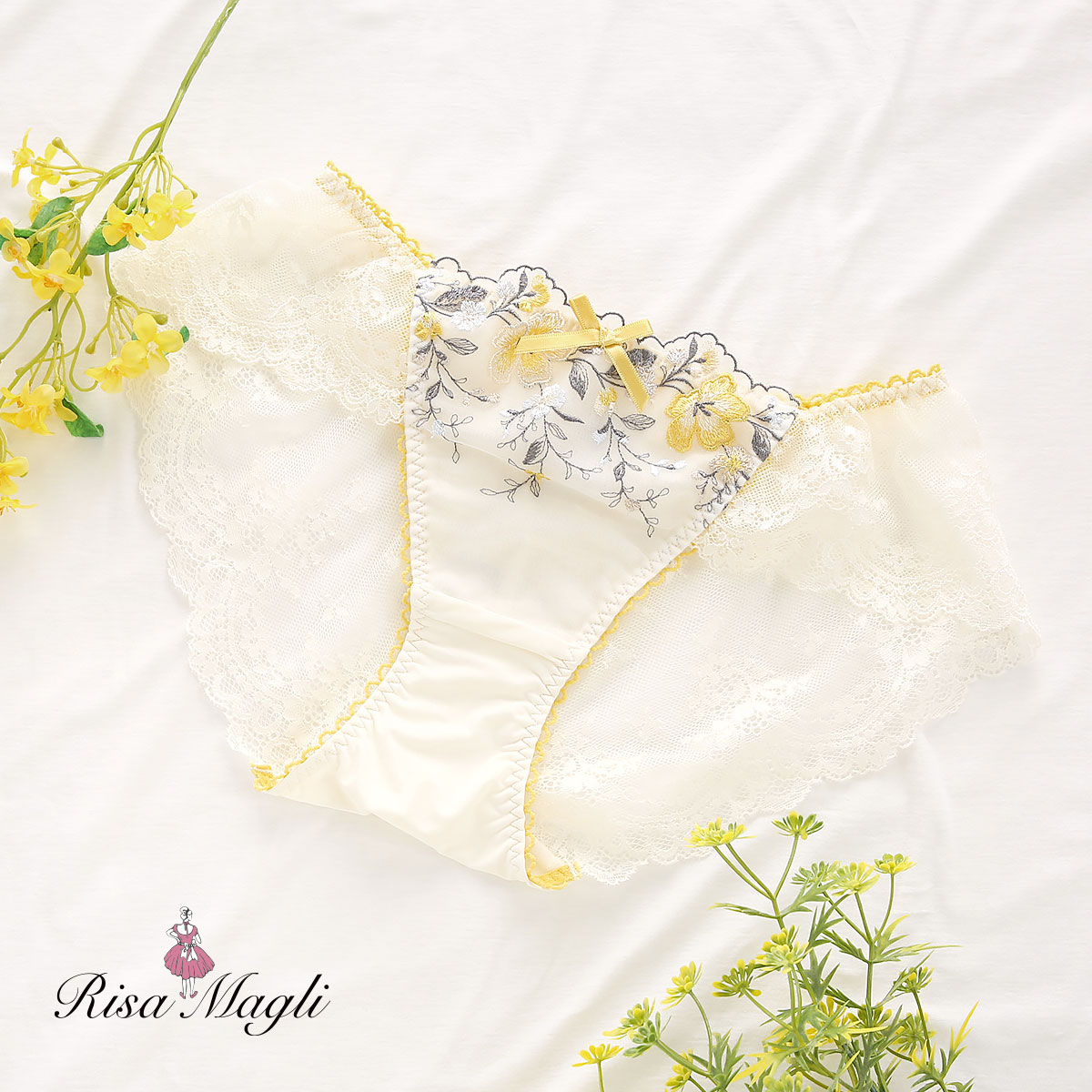 リサマリ Risa Magli シェンナ ショーツ スタンダード レースショーツ バックレース 単品(YE-イエロー-M)