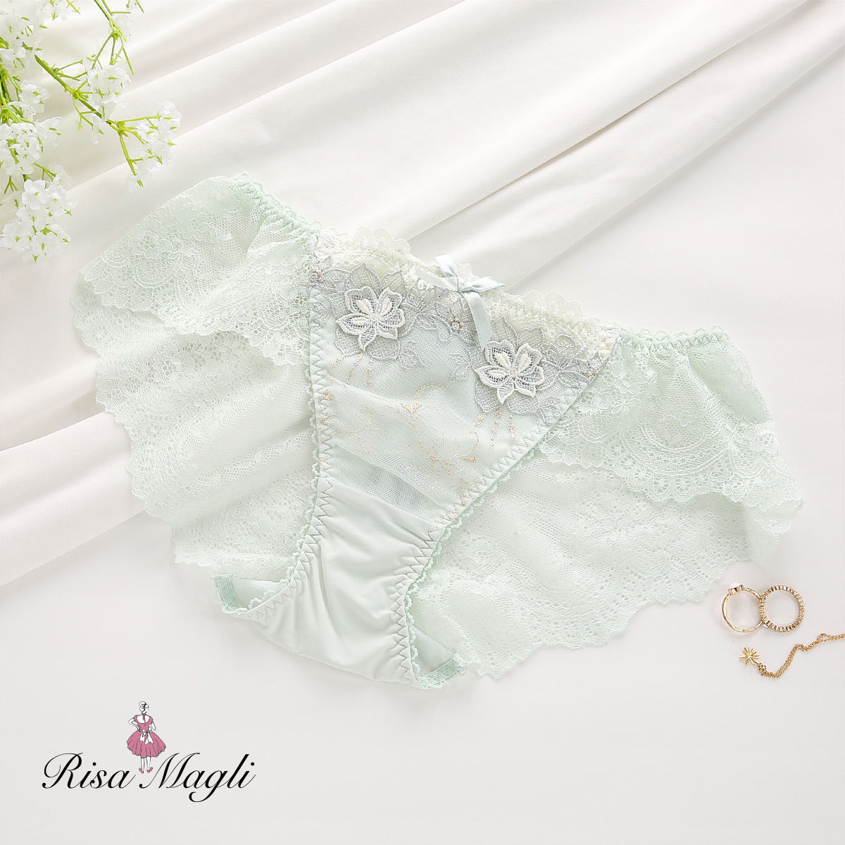 リサマリ Risa Magli マデリン スタンダード レースショーツ バックレース 単品(MI-ミント-M)