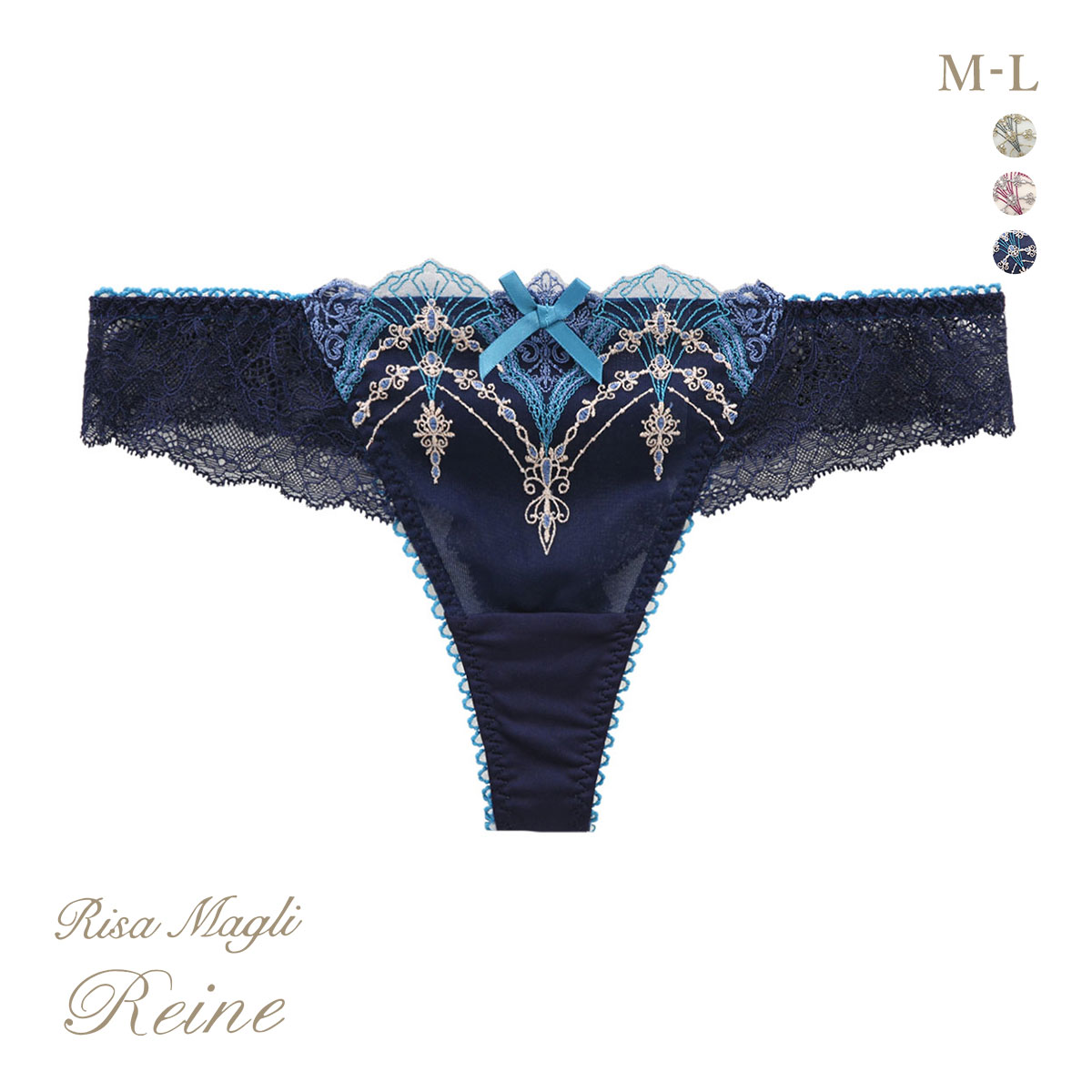 リサマリ レーヌ シェール ショーツ Tバック バックレース Risa Magli Reine(NV-ネイビー-M)