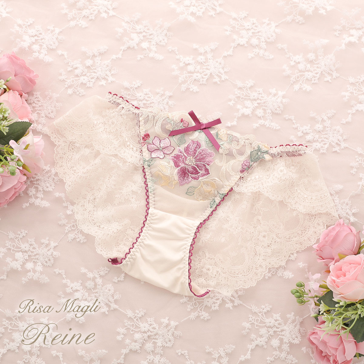 リサマリ Risa Magli レーヌ Reine エリオット レースショーツ バックレース フルバック 単品(RO-ローズ-M)