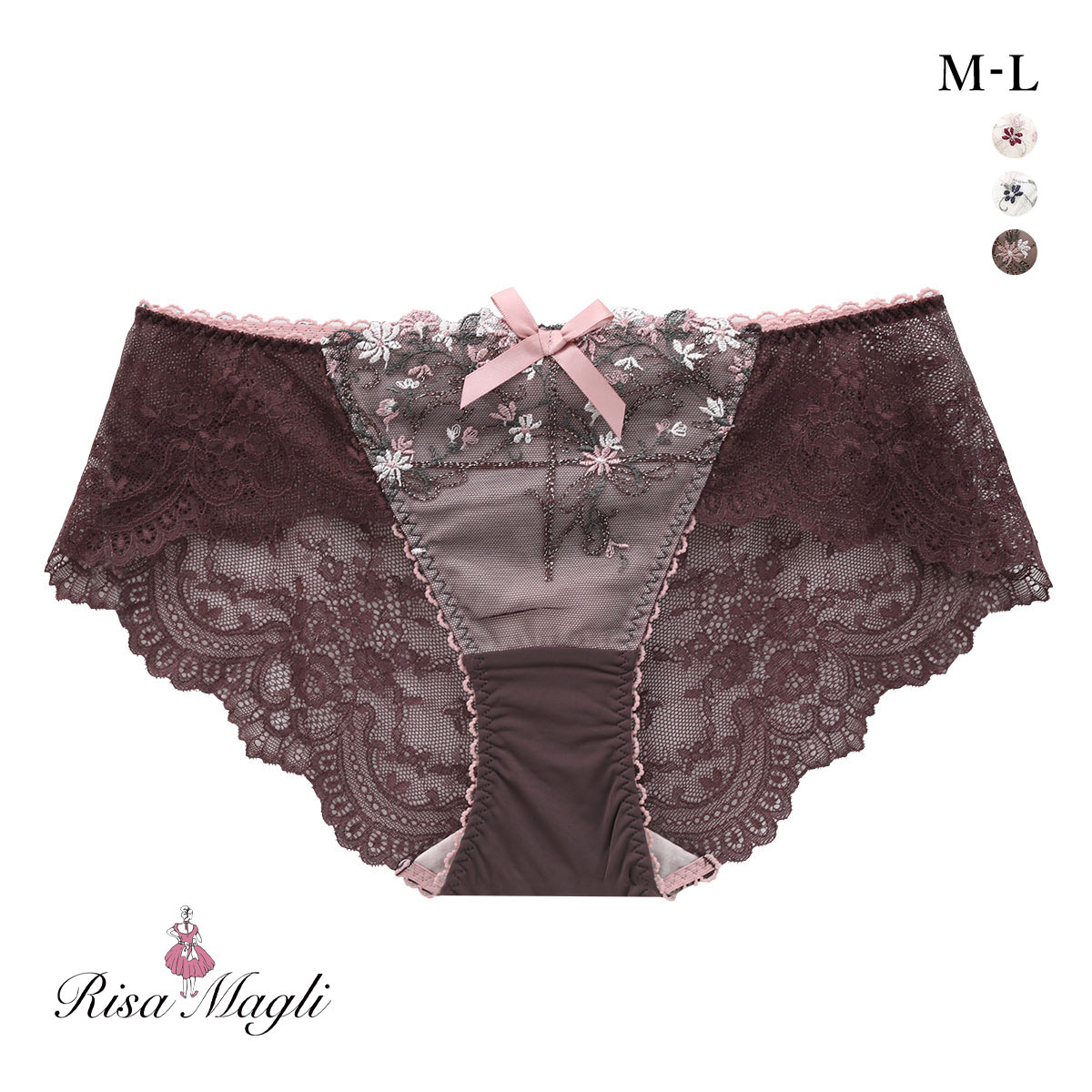 リサマリ Risa Magli ティナ ショーツ スタンダード バックレース 単品(BR-ブラウン-M)