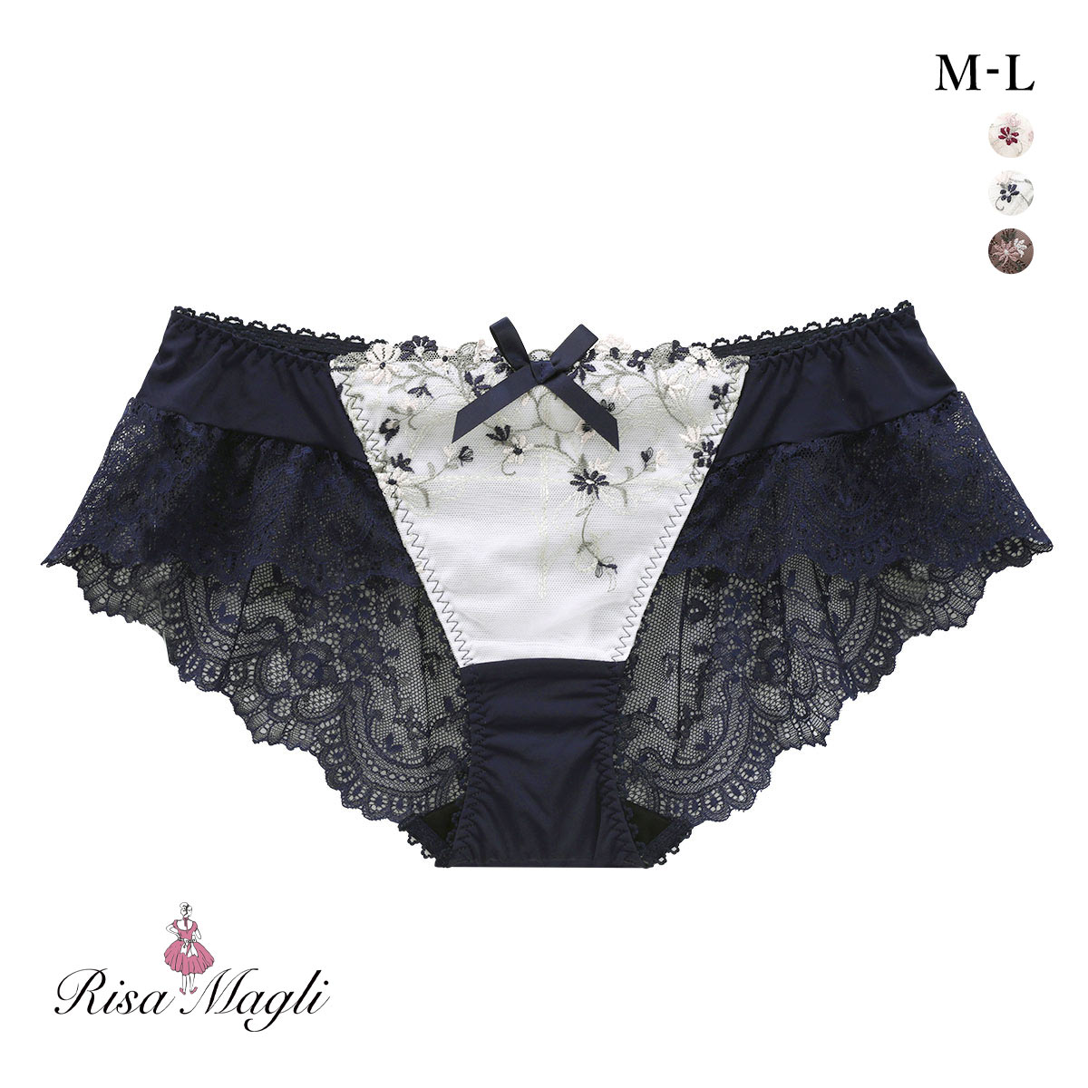 リサマリ Risa Magli ティナ フレアショーツ バックレース 単品(NV-ネイビー-M)