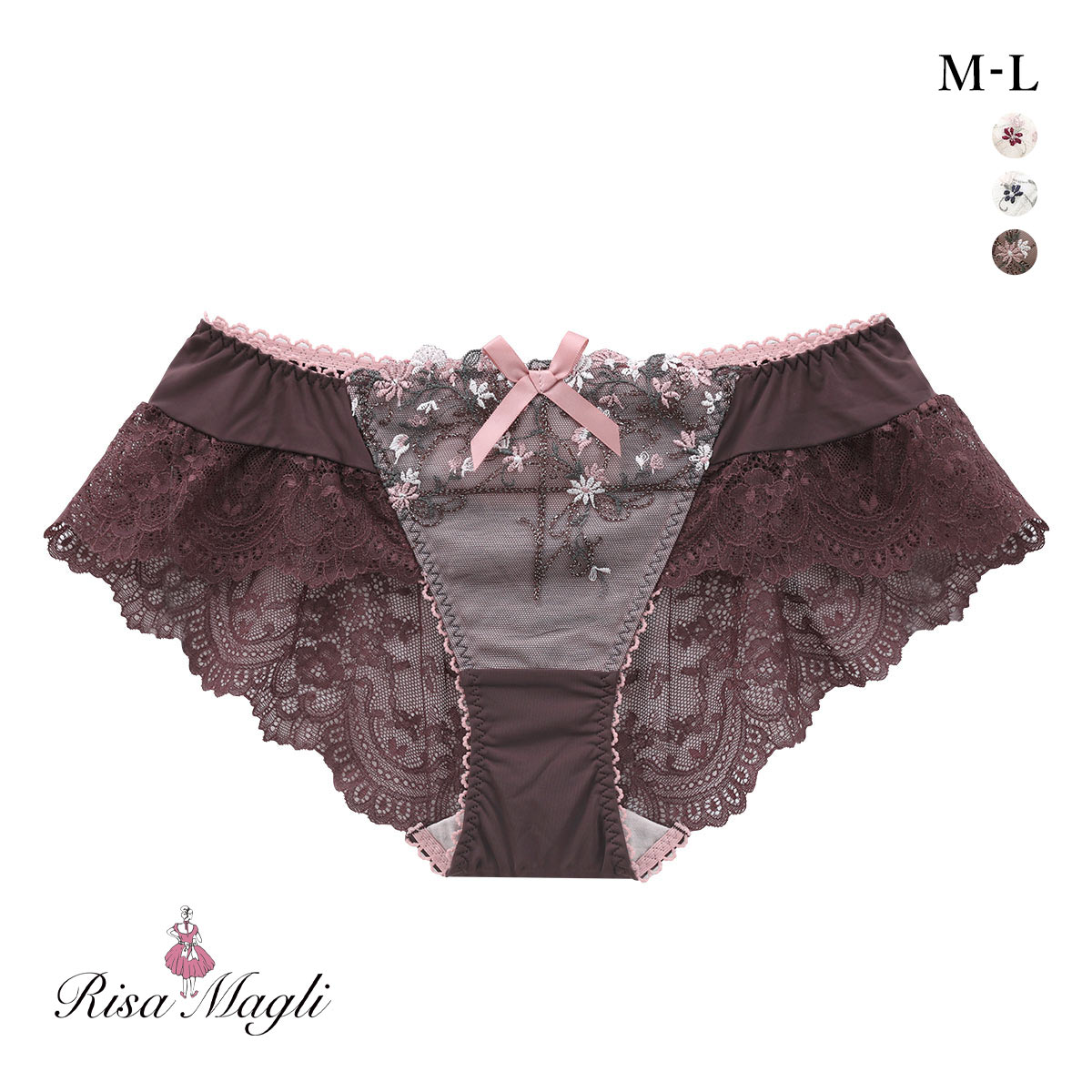 リサマリ Risa Magli ティナ フレアショーツ バックレース 単品(BR-ブラウン-M)