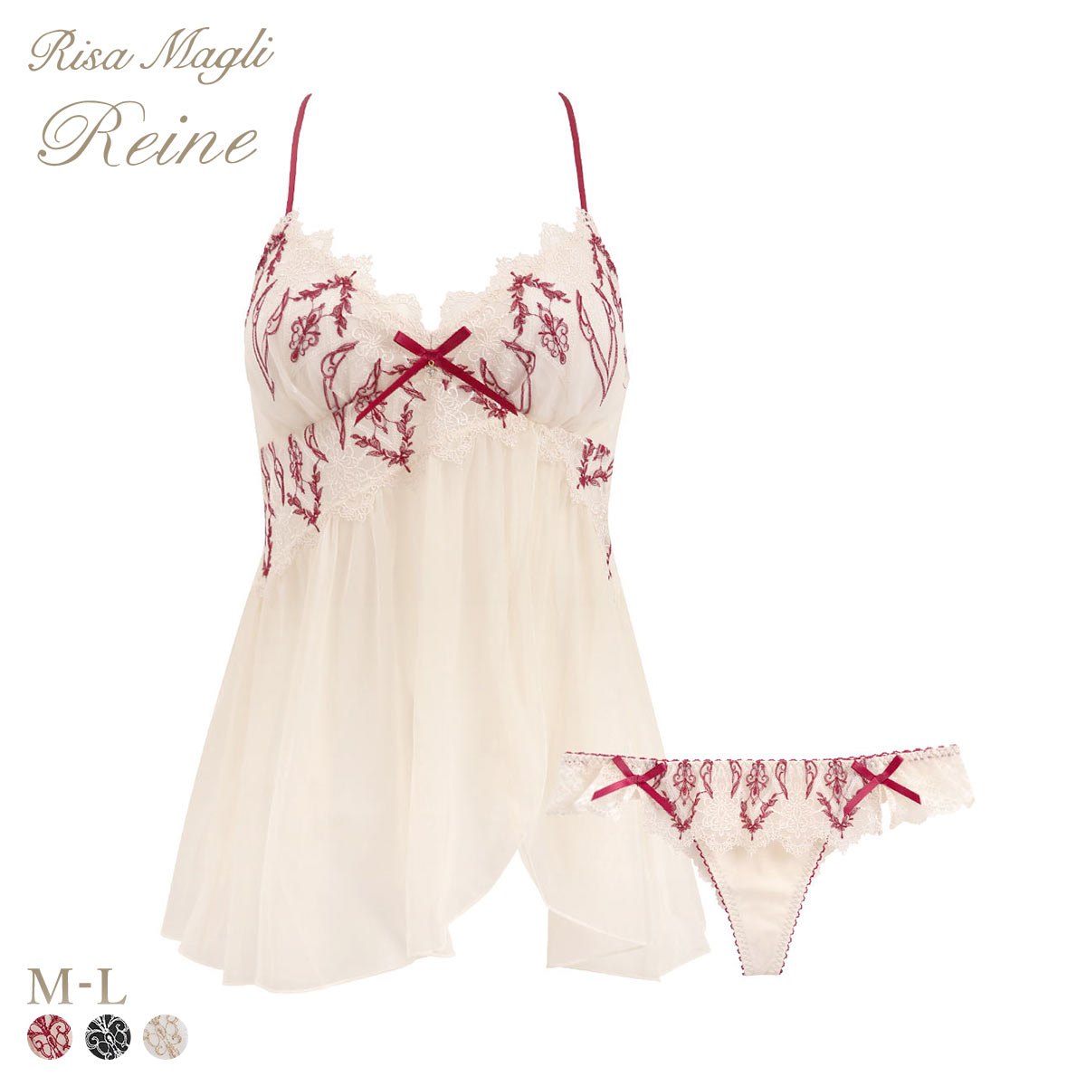 リサマリ レーヌ ジュエリー ベビードールセット 2点セット ランジェリー セットアップ Tバック キャミソール Risa Magli Reine(RE-レッド-M)