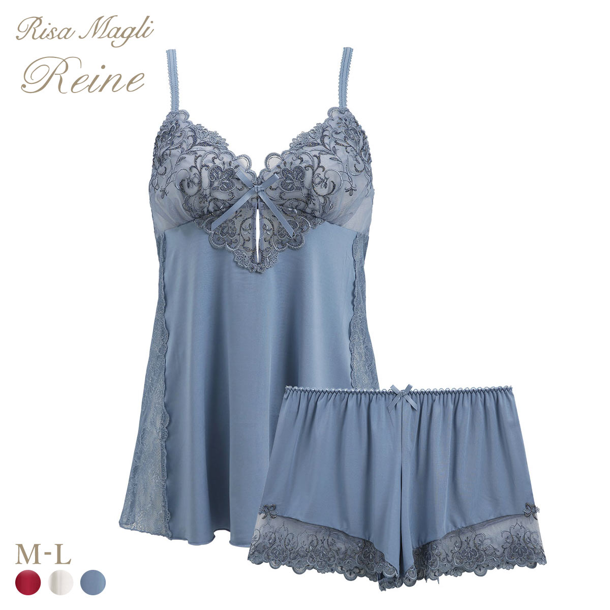 リサマリ レーヌ アリーナ キャミタップ キャミソール タップパンツ 2点セット ランジェリー セットアップ Risa Magli Reine(BU-ブルー-M)