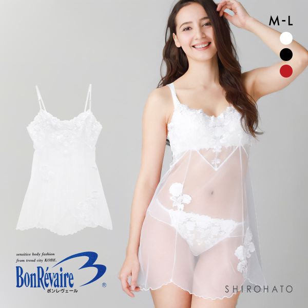 ボンレヴェール BonRevaire バラ柄チュールレース シースルー レース ミニスリップ 日本製