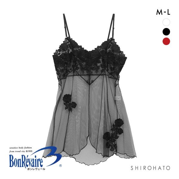 ボンレヴェール BonRevaire バラ柄チュールレース シースルー レース ミニスリップ 日本製