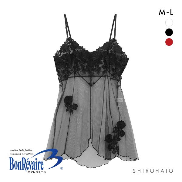 ボンレヴェール BonRevaire バラ柄チュールレース シースルー レース ミニスリップ 日本製