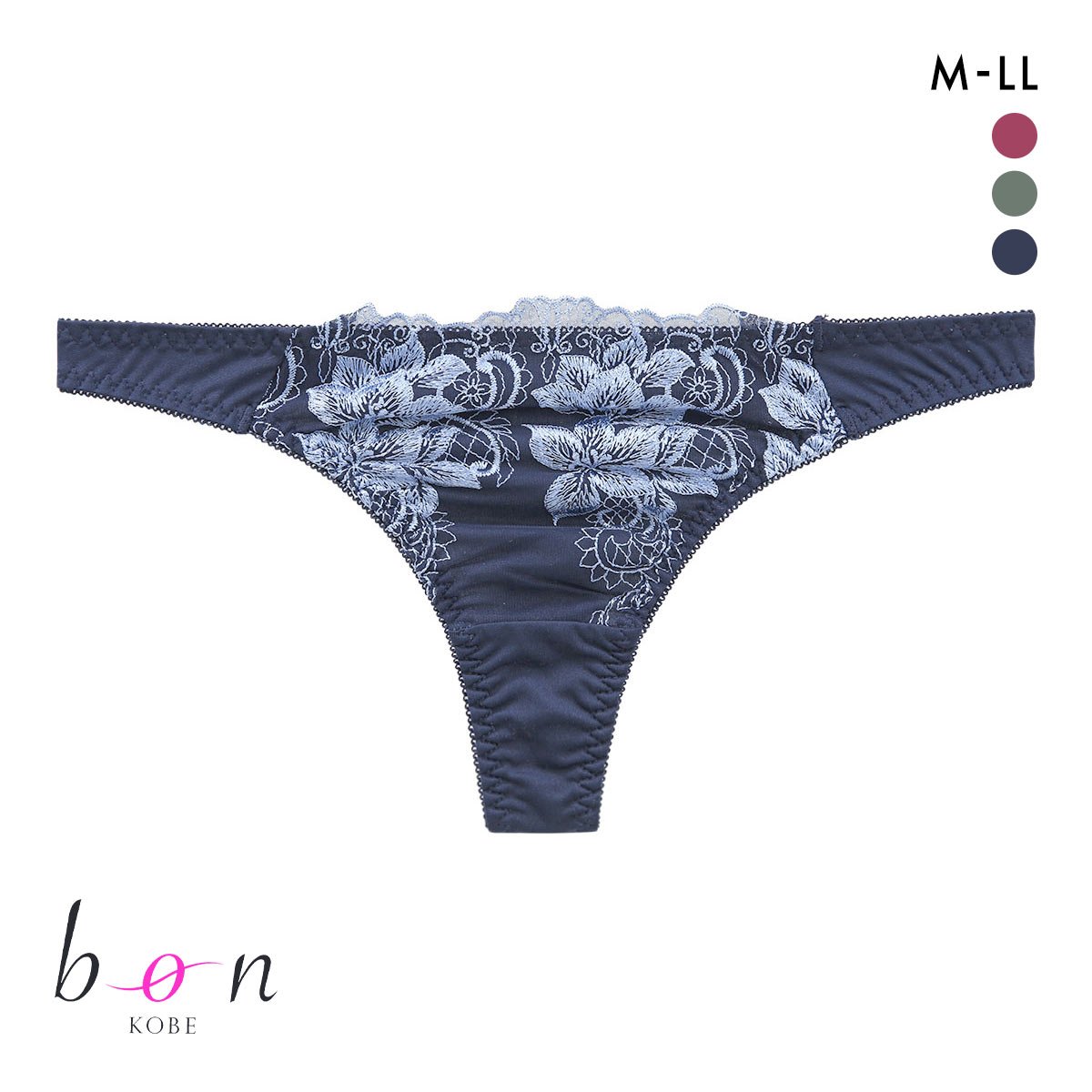 ビーオーエヌ 脇スッキリバストメイク フローラル カシュクール シリーズ ショーツ Tバック M L LL 大きいサイズ bon(NV-ネイビー-M)