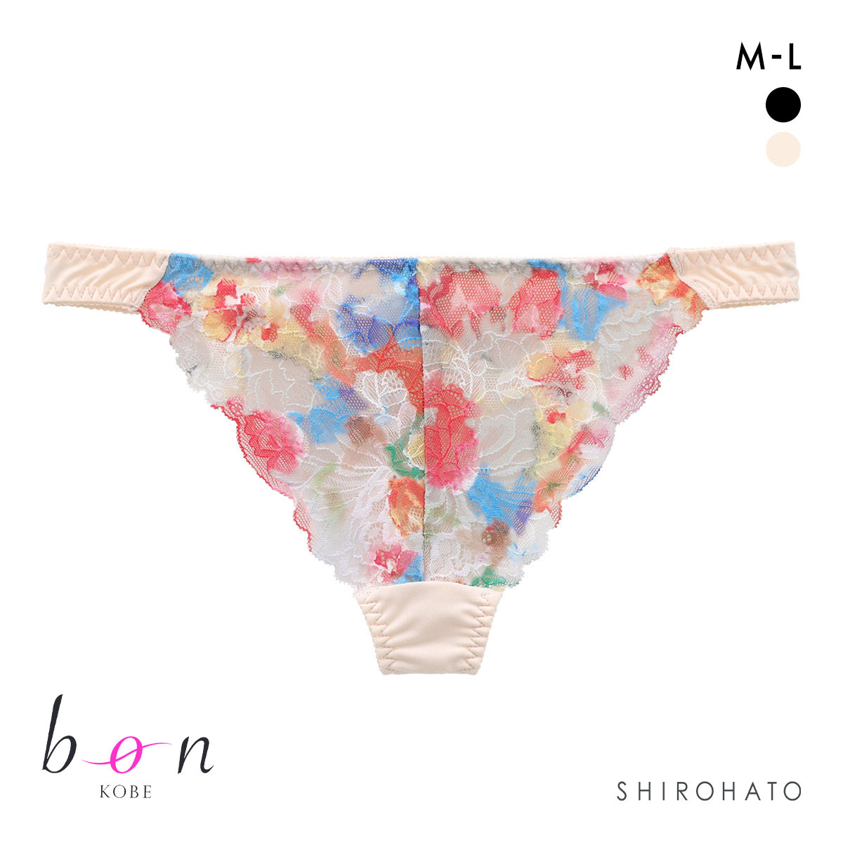 ビーオーエヌ 脇高ノンワイヤーブラ とろRich 花柄プリント シリーズ ショーツ Tバック M L 大きいサイズ(CR-クリーム-M)