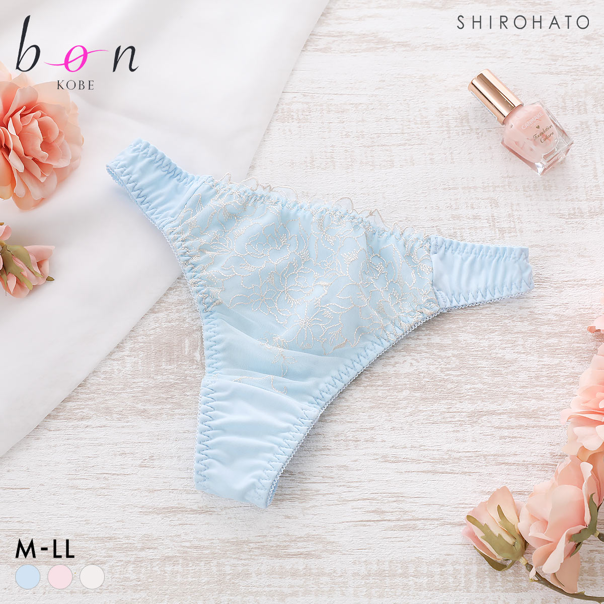 ビーオーエヌ 大輪のバラ シリーズ ショーツ Tバック M L LL 単品 大きいサイズ バックレース bon(SX-サックス-M)