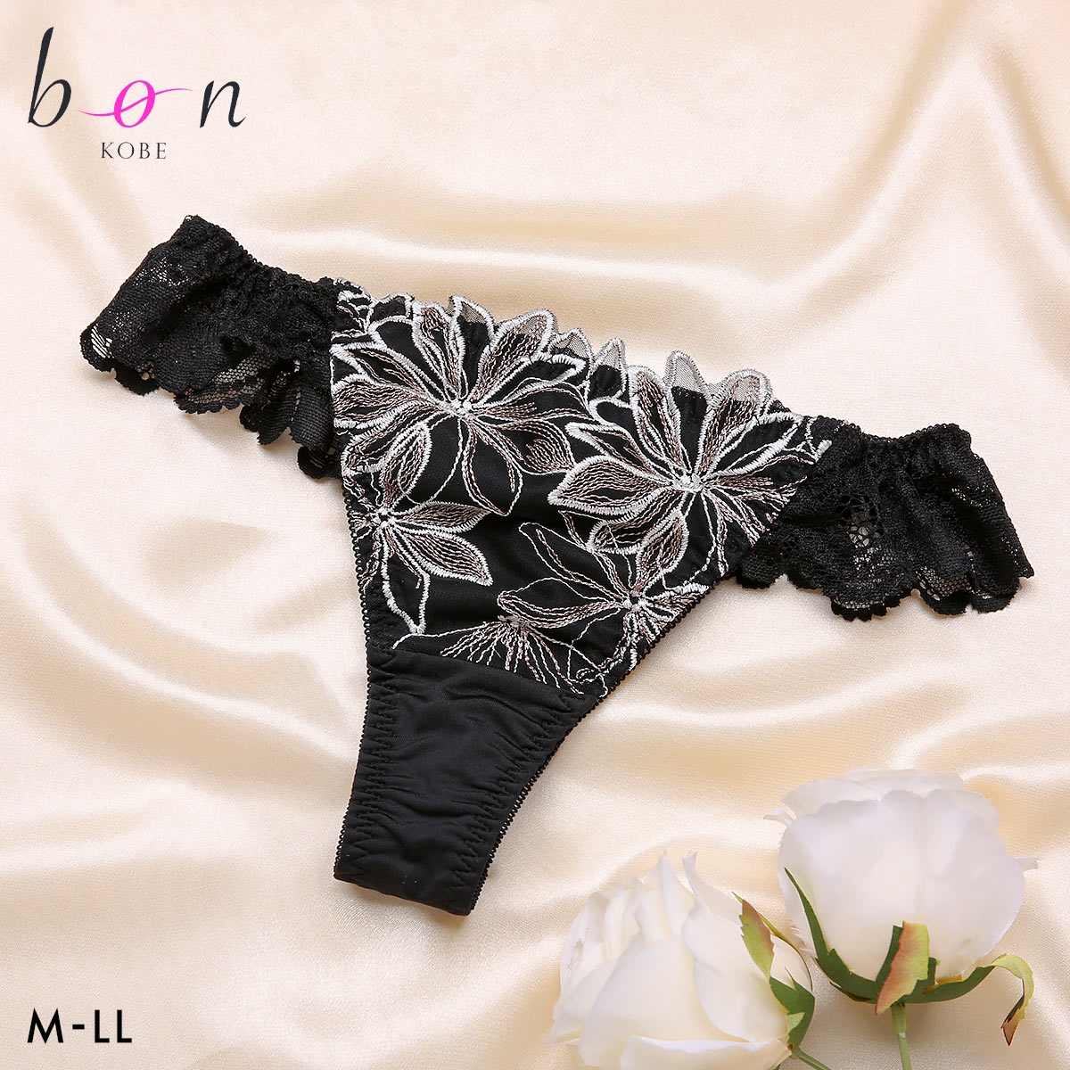 ビーオーエヌ アイコニックブルーム シリーズ Tバック ショーツ バックレース M L LL 大きいサイズ bon(BK-ブラック-M)