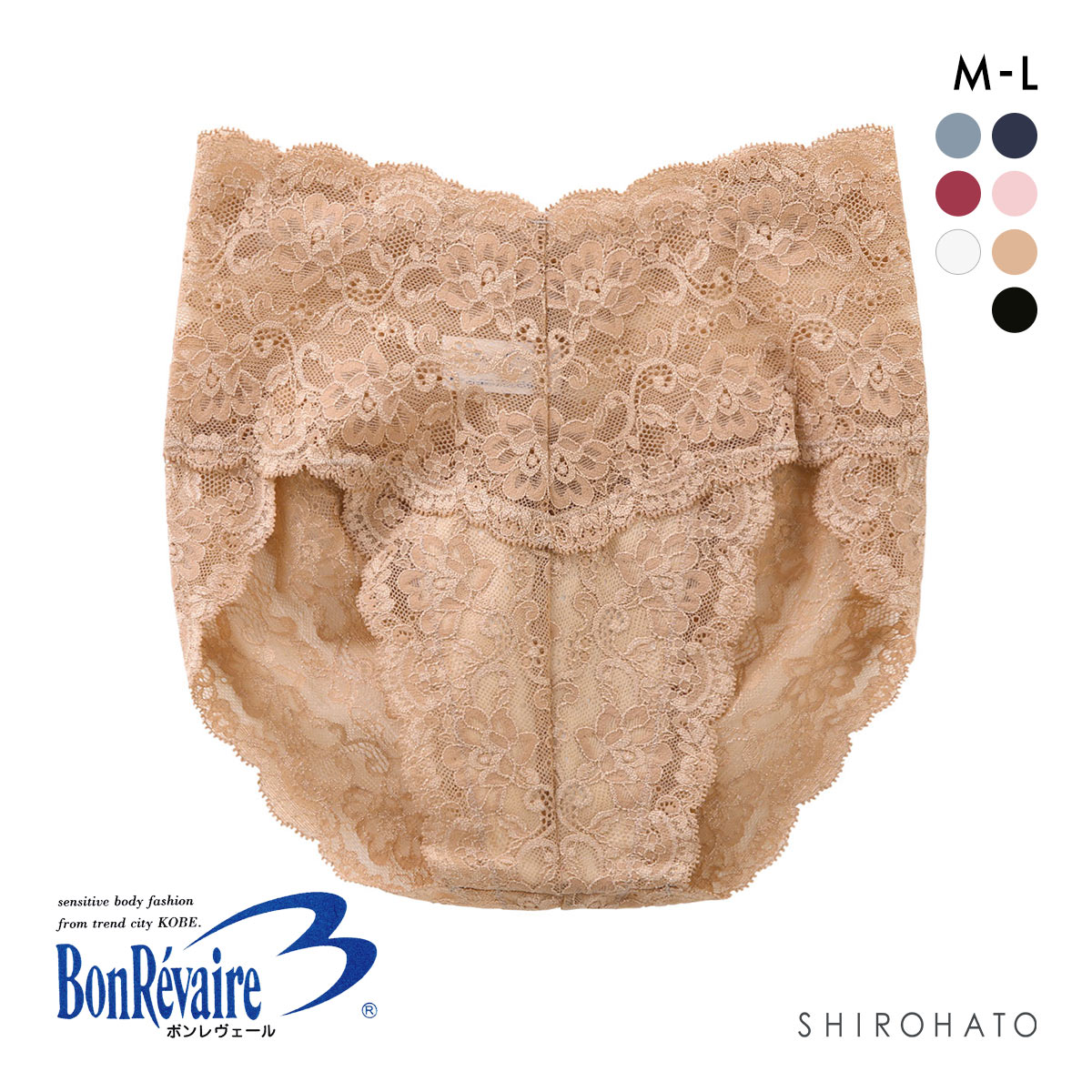 ボンレヴェール BonRevaire 総レース スタンダード ショーツ 深め ハイウエスト M L 日本製 単品(MO-モカ-M)