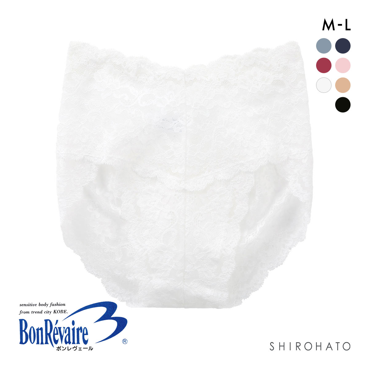 ボンレヴェール BonRevaire 総レース スタンダード ショーツ 深め ハイウエスト M L 日本製 単品(OW-オフホワイト-M)