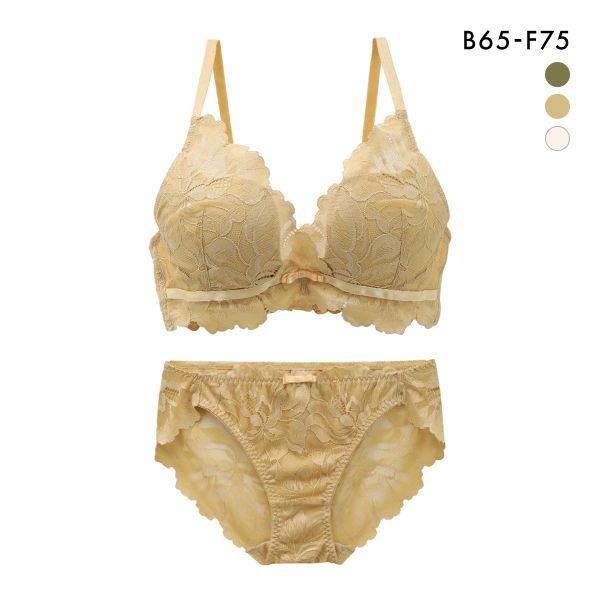 ギャルスマイル GAL SMILE フラワー大柄レース カシュクール 総レース ブラジャー ショーツ セット BCDEF 大きいサイズ バックレース