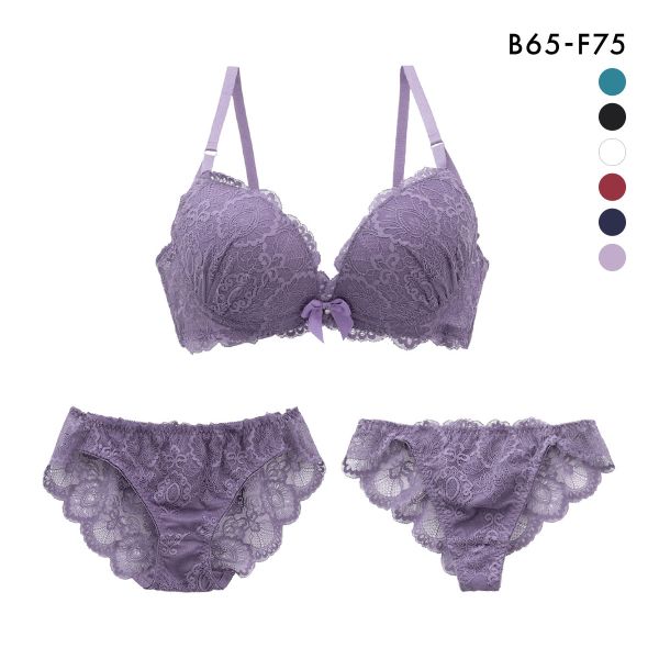 総レース ブラジャー ショーツ Tバック 3点セット BCDEF 大きいサイズ