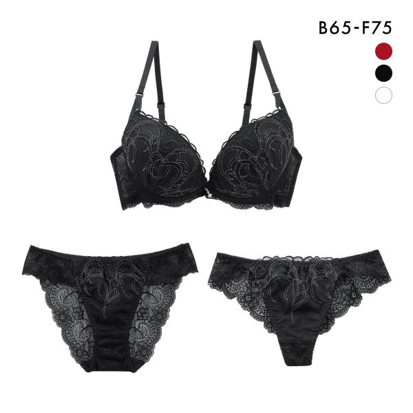 クラシックラメ刺繍 ブラジャー ショーツ セット Tバック 3点セット BCDEF 大きいサイズ バックレース