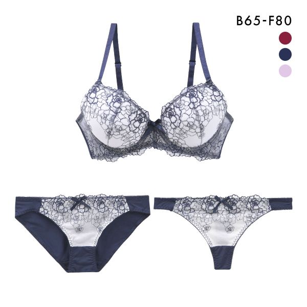 ローズ ラメレース ブラジャー ショーツ セット Tバック 3点セット BCDEF 大きいサイズ