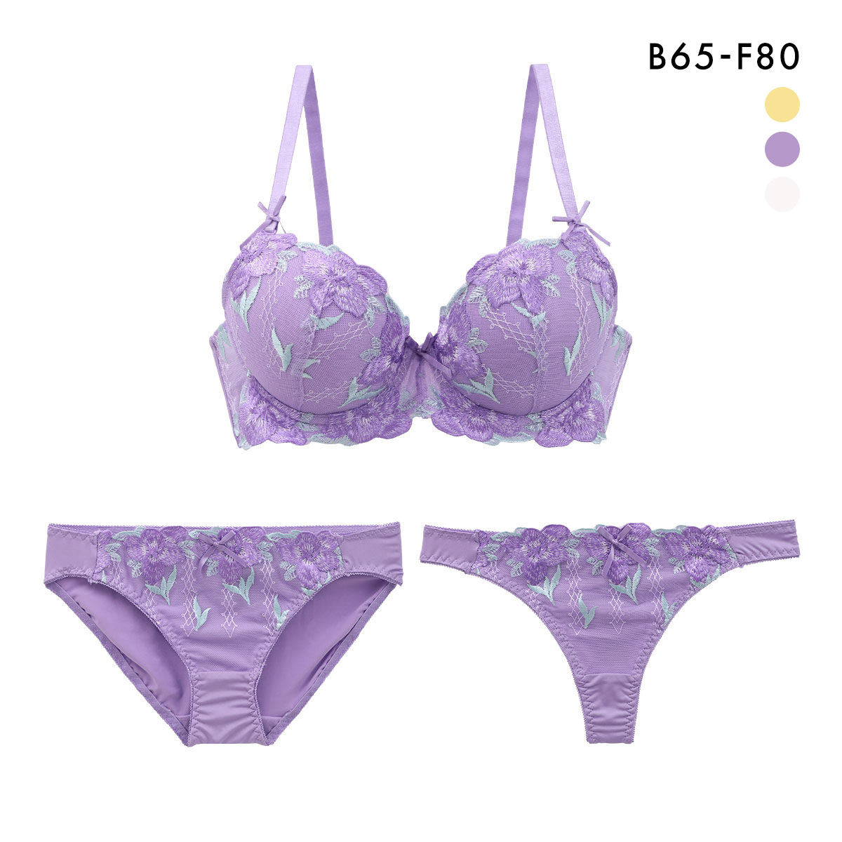 ロイヤルローズ ブラジャー ショーツ セット Tバック 3点セット BCDEF 大きいサイズ(PU-パープル-B65-M)