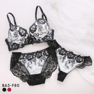 花柄刺繍レース ブラジャー ショーツ セット Tバック 3点セット BCDEF 大きいサイズ