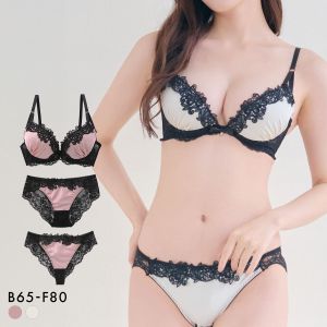 サテンケミカルレース ブラジャー ショーツ セット Tバック 3点セット BCDEF 大きいサイズ バックレース