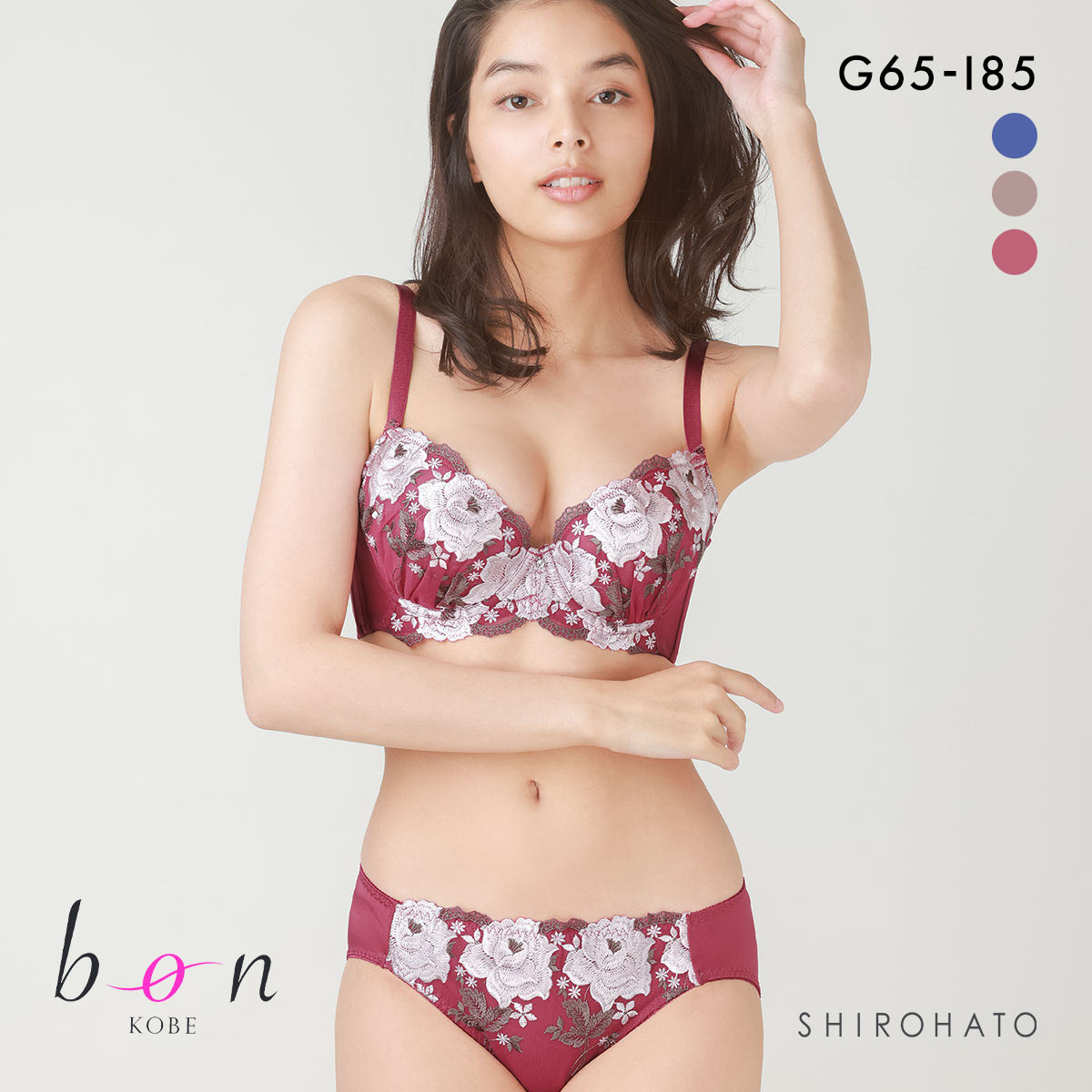 ビーオーエヌ bon 美胸 脇寄せ バストメイクブラ ブリリアントローズ レース ブラジャー ショーツ セット GHI(WI-ワイン-G65-M)