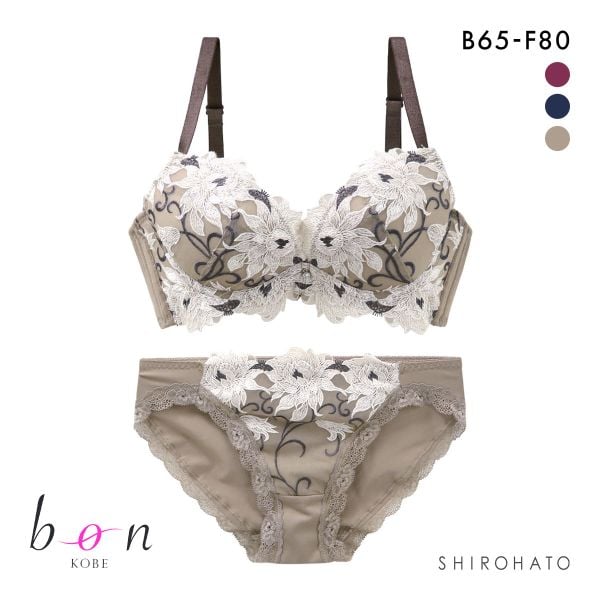 ビーオーエヌ bon 美胸 脇寄せ バストメイクブラ 美胸引き立つ バラ柄レース シリーズ ブラジャー ショーツ セット BCDEF