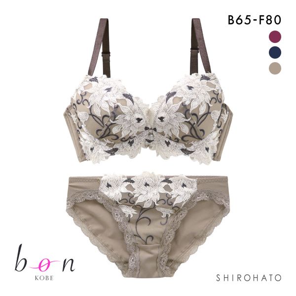 ビーオーエヌ bon 美胸 脇寄せ バストメイクブラ 美胸引き立つ バラ柄レース シリーズ ブラジャー ショーツ セット BCDEF