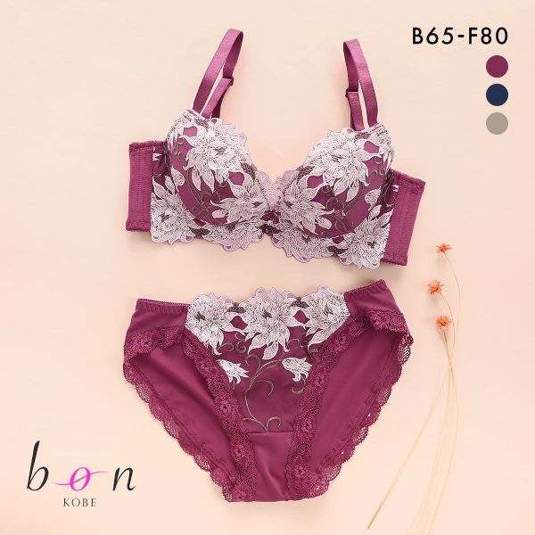 ビーオーエヌ bon 美胸 脇寄せ バストメイクブラ 美胸引き立つ バラ柄レース シリーズ ブラジャー ショーツ セット BCDEF