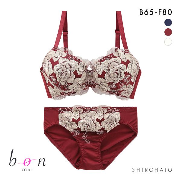 ビーオーエヌ bon 美胸 脇寄せ バストメイクブラ 大輪のバラ柄レース シリーズ ブラジャー ショーツ セット BCDEF 脇すっきり 脇高 脇肉