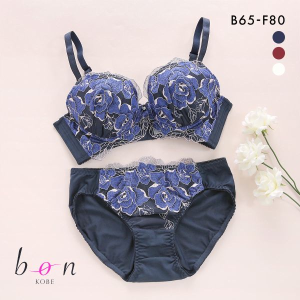 ビーオーエヌ bon 美胸 脇寄せ バストメイクブラ 大輪のバラ柄レース シリーズ ブラジャー ショーツ セット BCDEF 脇すっきり 脇高 脇肉