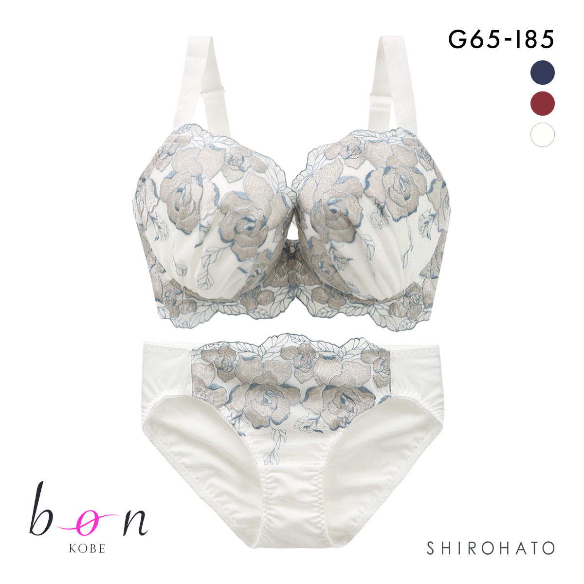 ビーオーエヌ bon 美胸 脇寄せ バストメイクブラ 大輪のバラ柄レース シリーズ ブラジャー ショーツ セット GHI 脇すっきり 脇高(OW-オフホワイト-G65-M)