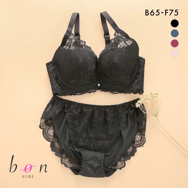 ビーオーエヌ bon 脇スッキリバストメイクブラ モノトーンレーシーカシュクール シリーズ 脇高 ブラジャー ショーツ セット BCDEF 脇肉
