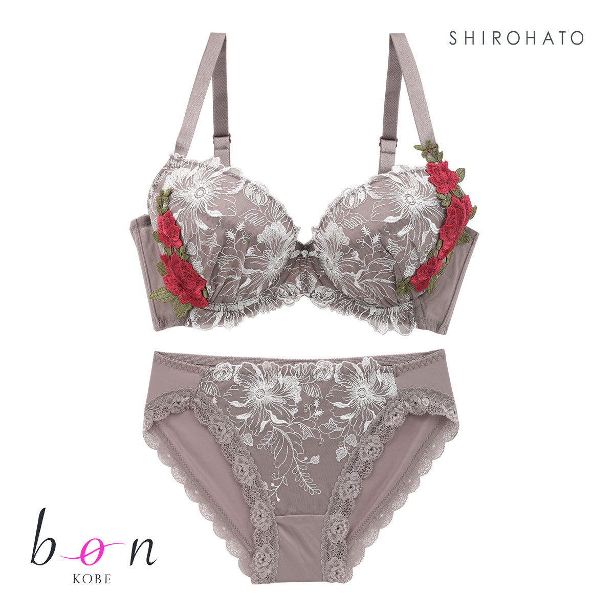 ビーオーエヌ bon 美胸 脇寄せ バストメイクブラ バラモチーフ シリーズ ブラジャー ショーツ セット BCDEF 脇すっきり 脇高 脇肉(BR-ブラウン-B65-M)