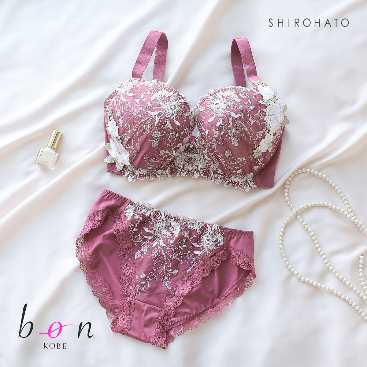 ビーオーエヌ bon 美胸 脇寄せ バストメイクブラ バラモチーフ シリーズ ブラジャー ショーツ セット GHI 脇すっきり 脇高 脇肉 グラマー(WI-ワイン-G65-M)