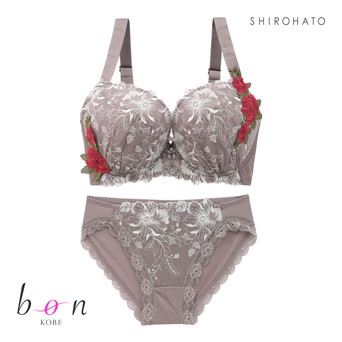 ビーオーエヌ bon 美胸 脇寄せ バストメイクブラ バラモチーフ シリーズ ブラジャー ショーツ セット GHI 脇すっきり 脇高 脇肉 グラマー(BR-ブラウン-G65-M)