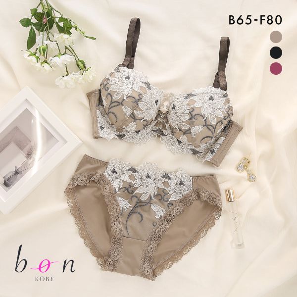 ビーオーエヌ 美胸 脇寄せ バストメイクブラ エレガンスローズ シリーズ ブラジャー ショーツ セット BCDEF bon 脇すっきり 脇高 脇肉