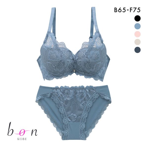 ビーオーエヌ 脇スッキリバストメイクブラ フラワーレーシーカシュクール 脇高 ブラジャー ショーツ セット bon
