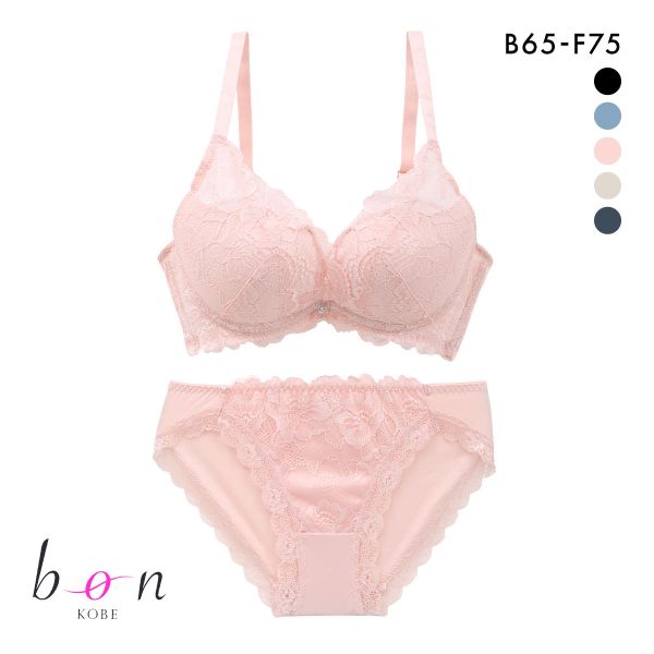 ビーオーエヌ 脇スッキリバストメイクブラ フラワーレーシーカシュクール 脇高 ブラジャー ショーツ セット bon