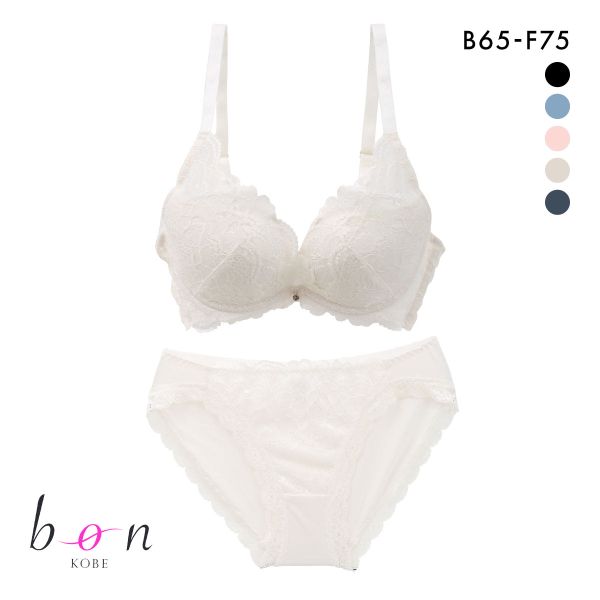 ビーオーエヌ 脇スッキリバストメイクブラ フラワーレーシーカシュクール 脇高 ブラジャー ショーツ セット bon