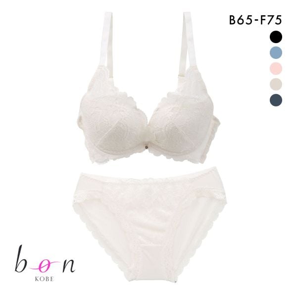 ビーオーエヌ 脇スッキリバストメイクブラ フラワーレーシーカシュクール 脇高 ブラジャー ショーツ セット bon