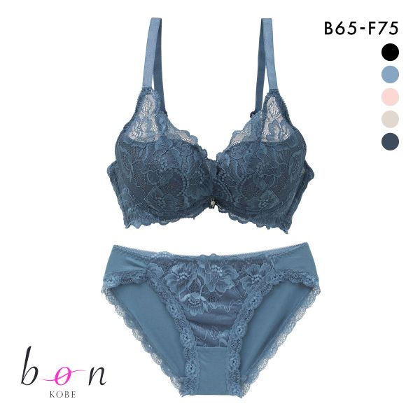ビーオーエヌ 脇スッキリバストメイクブラ フラワーレーシーカシュクール 脇高 ブラジャー ショーツ セット bon