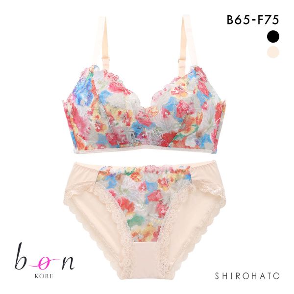 ビーオーエヌ 脇高ノンワイヤーブラ とろRich 花柄プリント シリーズ ブラジャー ショーツ セット BCDEF 脇肉 bon