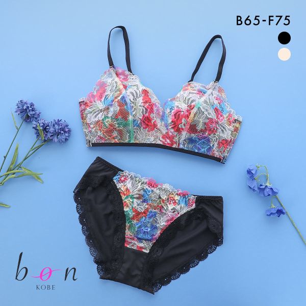 ビーオーエヌ 脇高ノンワイヤーブラ とろRich 花柄プリント シリーズ ブラジャー ショーツ セット BCDEF 脇肉 bon