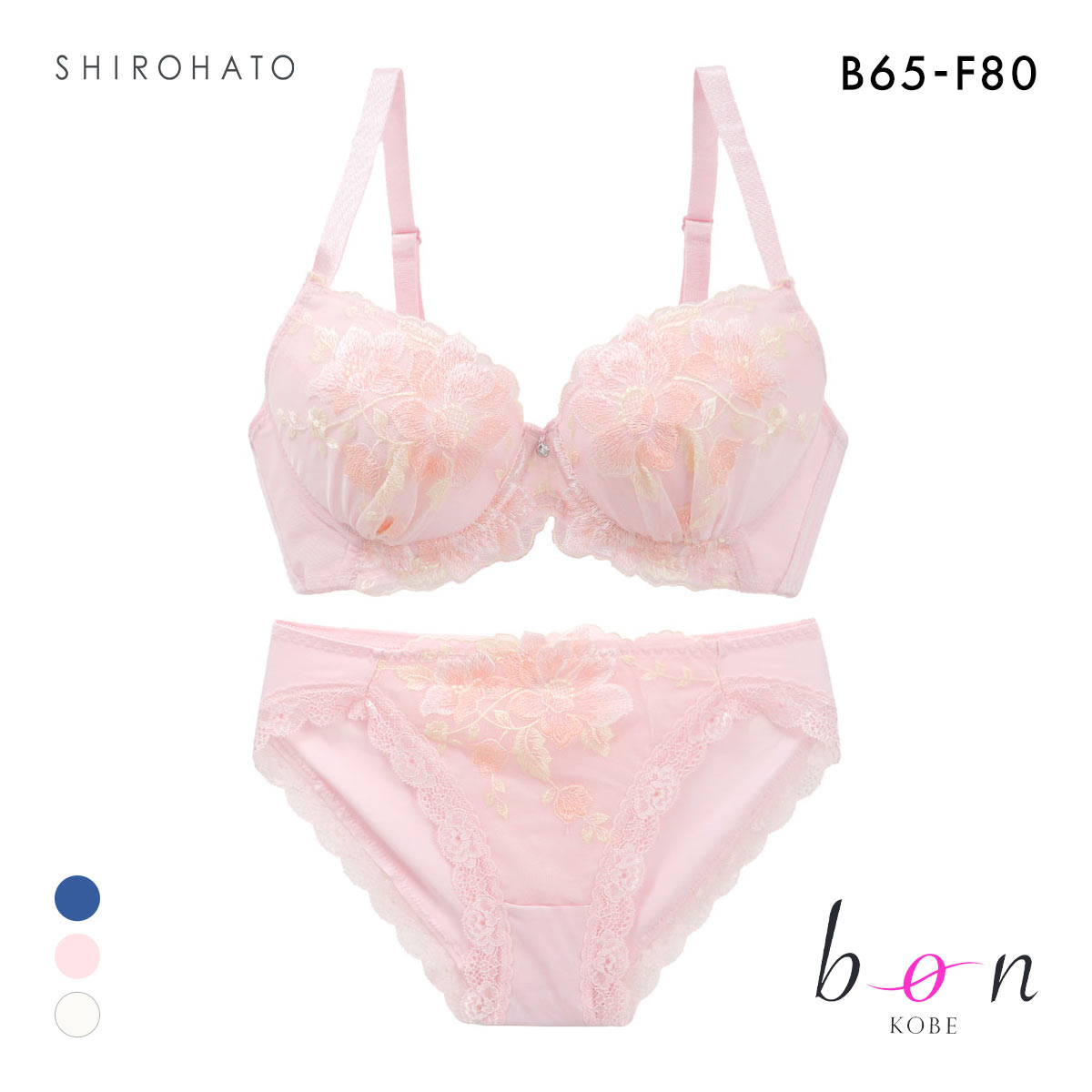ビーオーエヌ 美胸 脇寄せ バストメイクブラ ペールフラワー シリーズ ブラジャー ショーツ セット BCDEF 脇すっきり 脇高 脇肉 bon(PI-ピンク-B65-M)