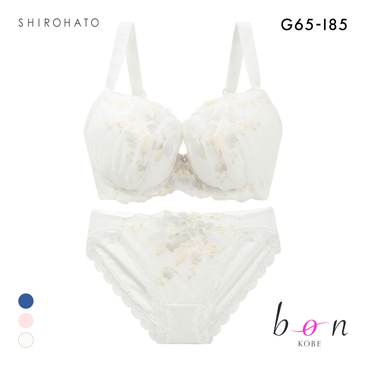 ビーオーエヌ 美胸 脇寄せ バストメイクブラ ペールフラワー シリーズ ブラジャー ショーツ セット GHI 脇すっきり グラマー bon(OW-オフホワイト-G65-M)