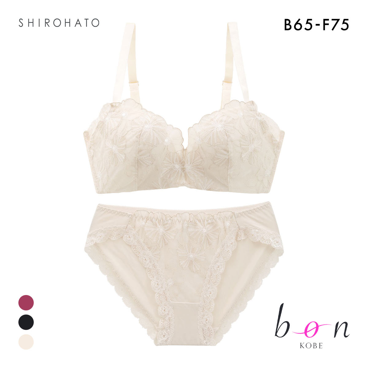 ビーオーエヌ 脇高ノンワイヤーブラ とろRich チュールレース シリーズ ブラジャー ショーツ セット BCDEF 脇肉 bon(IV-アイボリー-B65-M)