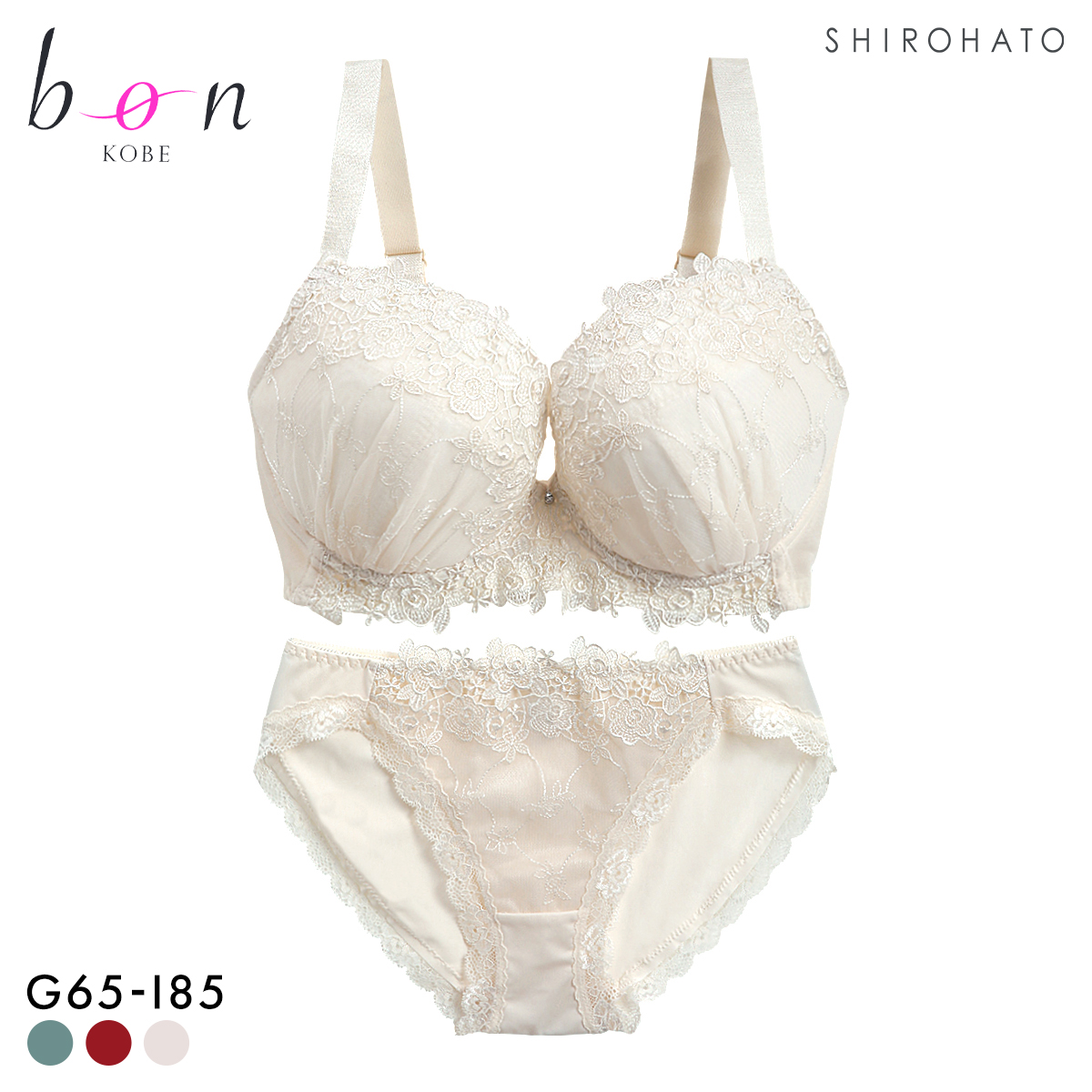 ビーオーエヌ ボリュームフラワー シリーズ 脇高 ブラジャー ショーツ セット GHI 大きいサイズ 脇すっきり 脇肉 bon(IV-アイボリー-G65-M)