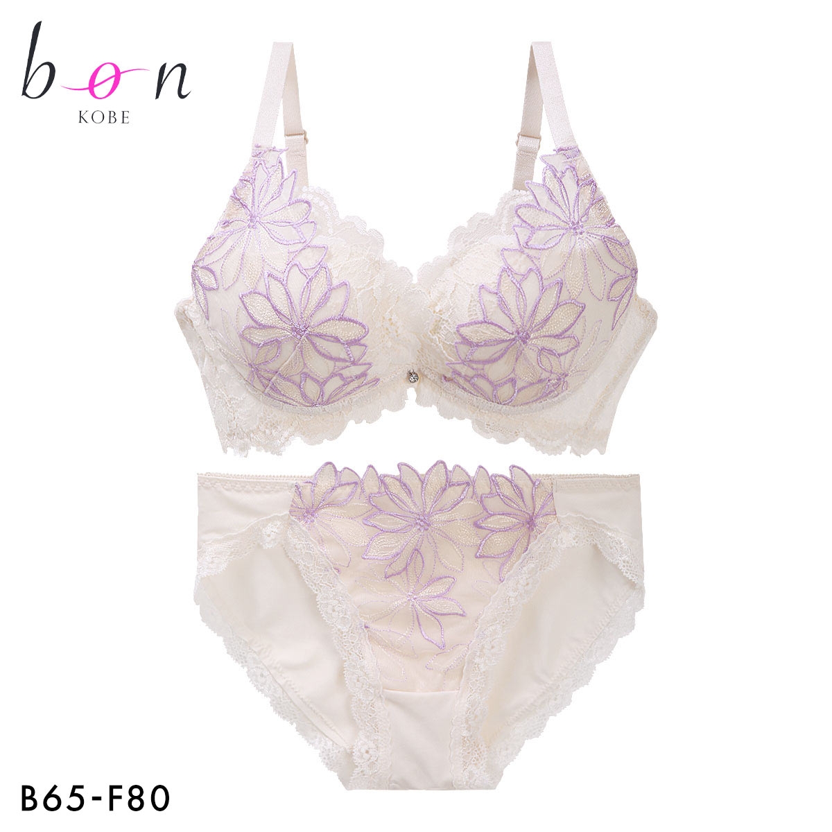 ビーオーエヌ アイコニックブルーム カシュクール シリーズ 脇高 ブラジャー ショーツ セット BCDEF 脇肉 bon 大きいサイズ(LV-ラベンダー-B65-M)